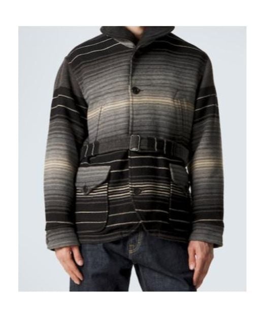 RRL Black Striped Wool And Cotton Jacquard Coat for men
