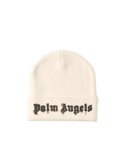 Palm Angels White Dripping Logo-Intarsia Beanie Hat for men