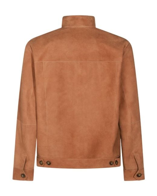 Canali Brown Stand Collar Zip Jacket for men