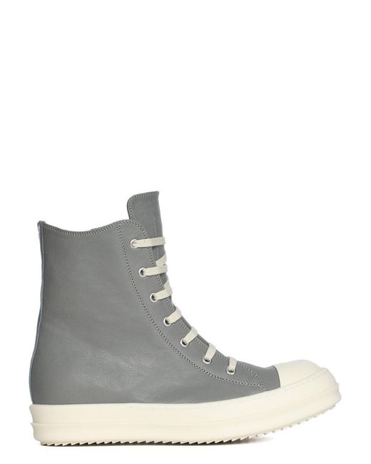 Rick Owens Gray Zipped Leather High-Top Sneakers for men