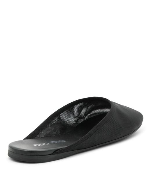 Miu Miu Black Logo-Embroidered Flat Mules