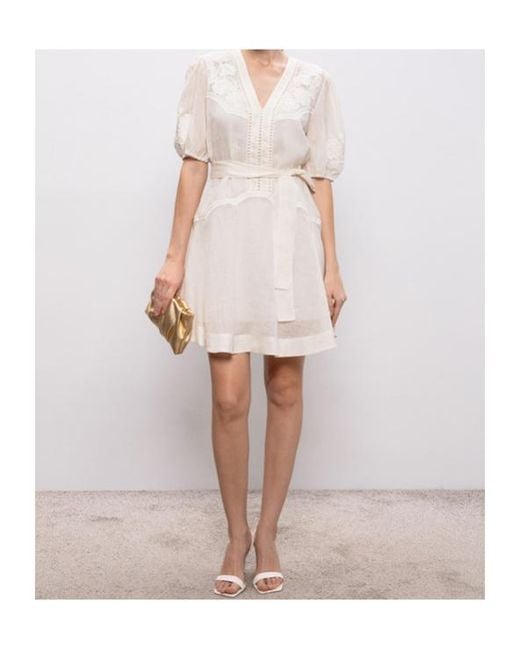 Twinset White Floral-Embroidered Belted Mini Dress