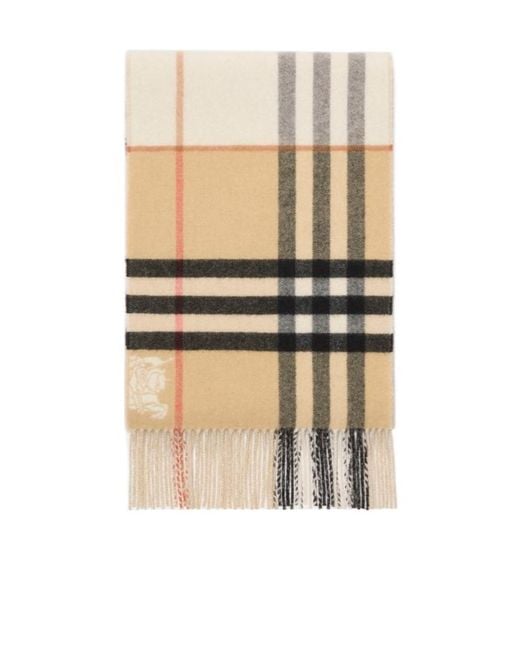 Burberry Natural Checked Fringed Scarf