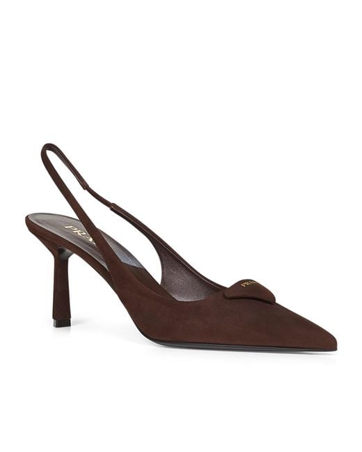 Prada Brown Slingback Suede Heeled Pumps
