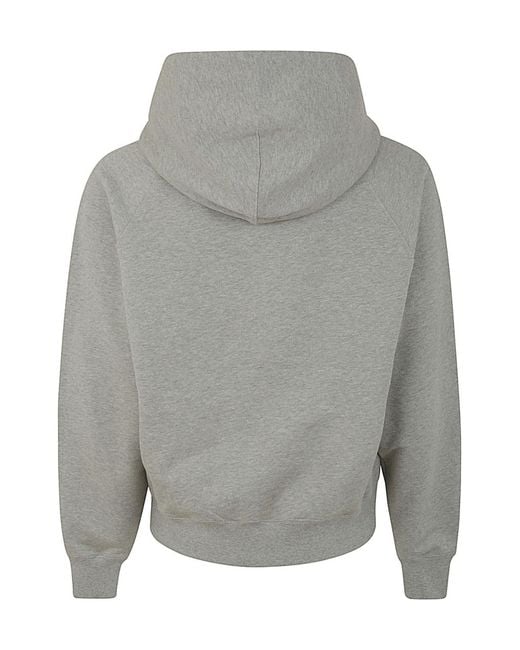 AMI Gray Ami De Coeur Logo-Printed Drawstring Hoodie for men