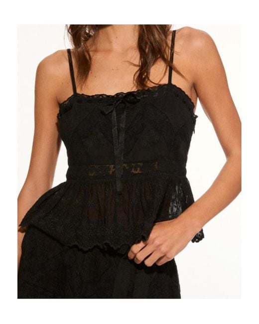 LoveShackFancy Blue Rowina Lace Peplum Top