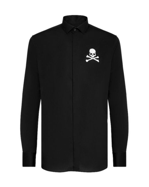 Philipp Plein Black Skull Logo Long-Sleeved Shirt for men