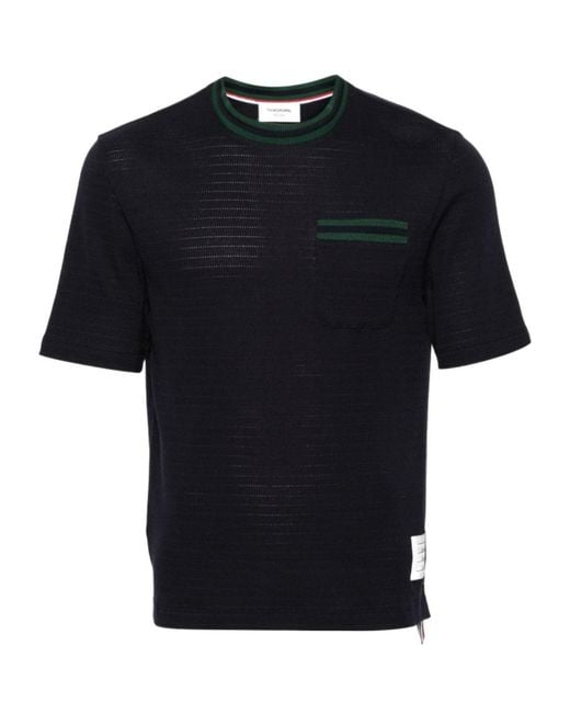 Thom Browne Black Pointelle-Knit Crewneck T-Shirt for men