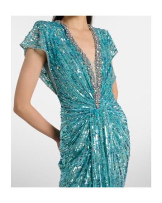 Jenny Packham Green Lacie Gathered Embellished Gown