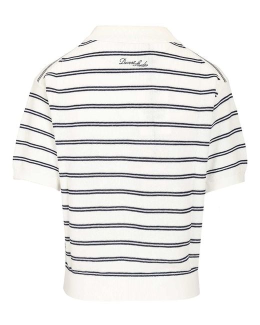 DUNST White Striped Short Sleeve Polo Knitted Top for men