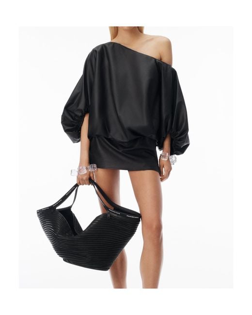 Alexander Wang Black Zip-Neckline Balloon-Sleeve Mini Dress