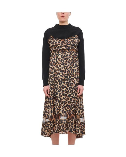 ■sacai■サカイ■Leopard Print Jersey & Satin Midi Dress■ Sacai Leopard Printed Midi Dress | Lyst