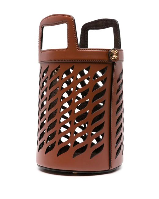 Etro Brown Pegaso Motif Cut Out Detailed Tote Bag