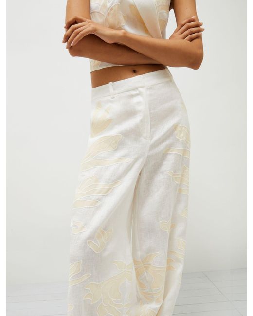 Marella White Embroidered Linen Trousers