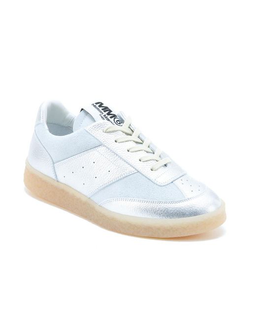 MM6 by Maison Margiela White 6 Court Lamé Sneakers