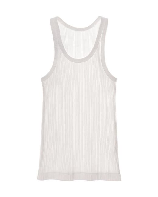 Helmut Lang White Round Neck Ribbed Tank Top