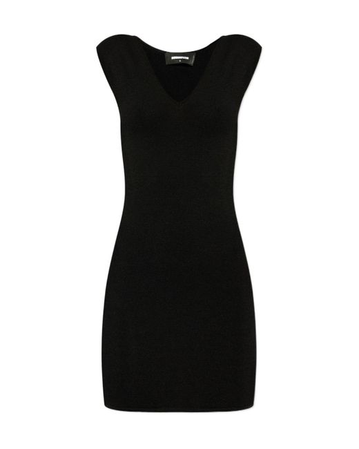 DSquared² Black Logo Plaque V-Neck Mini Dress