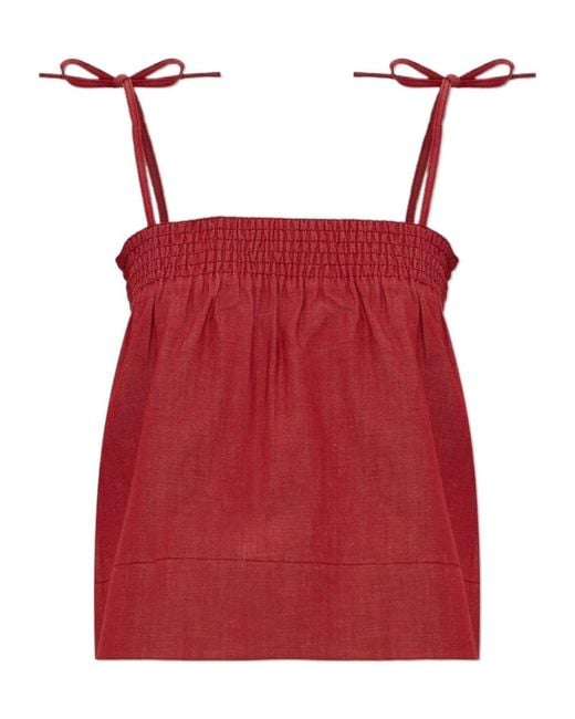 A.P.C. Red Smocked Strap Top