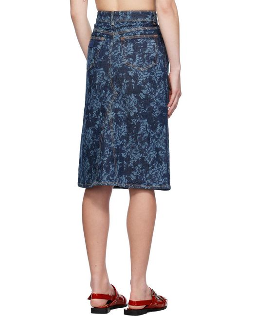 Ganni Blue Lazer Denim Midi Skirt