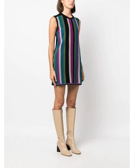Diane von Furstenberg Blue Vertical Striped Sleeveless Dress