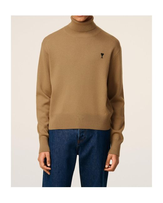 AMI Natural Ami-De-Coeur Roll-Neck Sweater for men