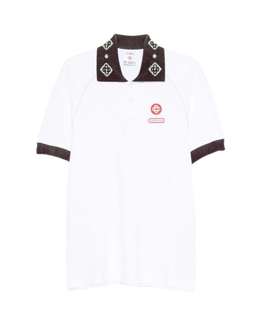 Casablanca White Logo-Patch Polo Shirt for men