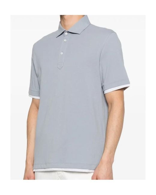 Brunello Cucinelli Blue Buttoned Short-Sleeve Polo Shirt for men
