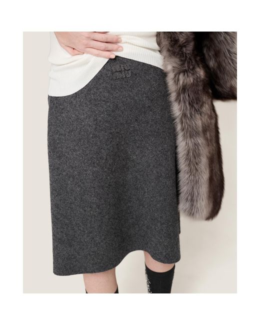 Miu Miu Gray Zip-Up Midi Skirt