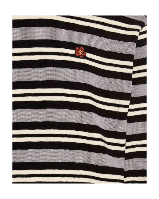KENZO Black Flower Patch Striped Light Sweater for men