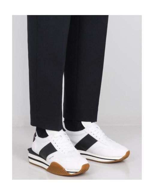 Tom Ford White James Panelled Leather Low-Top Trainers for men