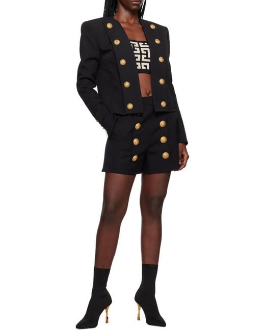 Balmain Black Button Embellished Collarless Jacket