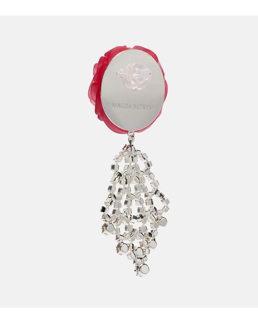 Magda Butrym Red Crystal-Embellished Floral Drop Earrings