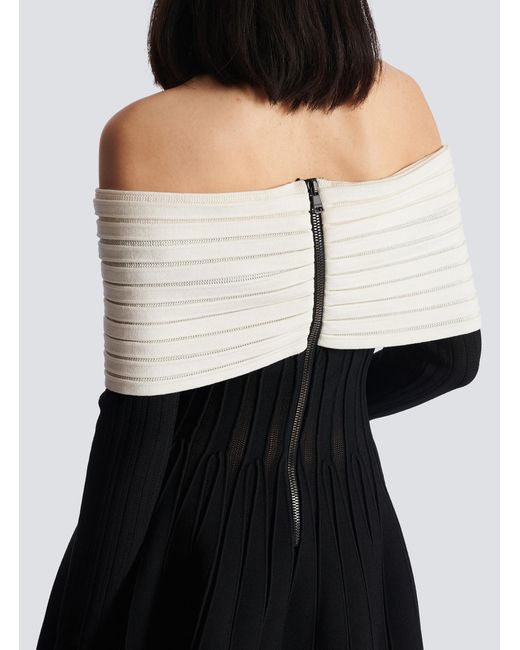 Balmain Black Off-The-Shoulder Skater Dress