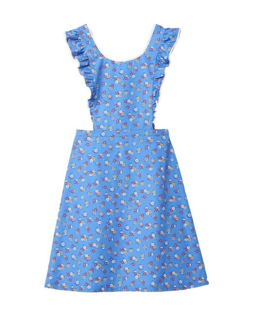 Miu Miu Blue Cotton Floral Pinafore Midi Dress