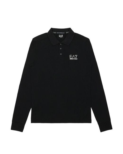 EA7 Black Polo Shirt With Logo Pattern for men