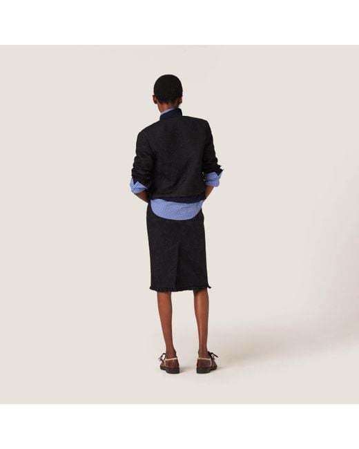Miu Miu Black Single-Breasted Matelassé Effect Jacquard Jacket