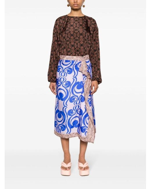Dries Van Noten Blue Pattern Skirt