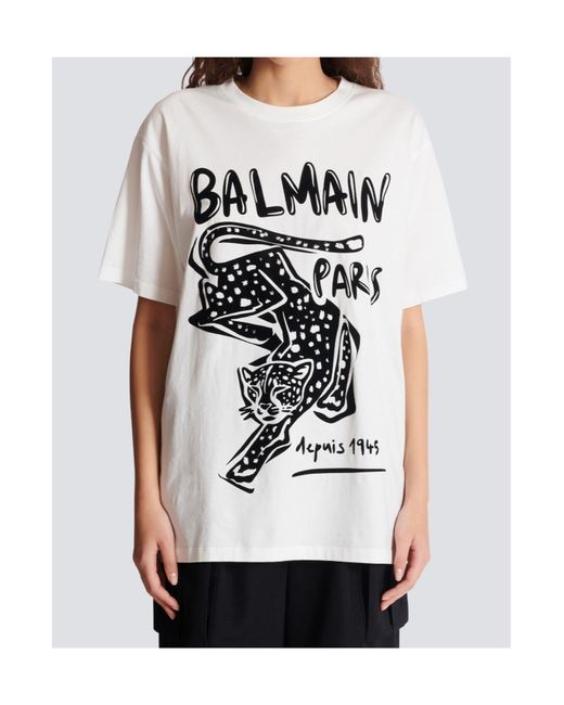 Balmain White Short-Sleeved T-Shirt With Leopard Print