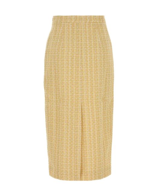 Alessandra Rich Natural Sequin Tweed Midi Skirt