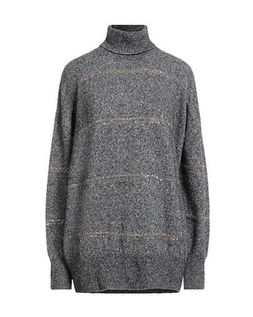 Brunello Cucinelli Gray Long-Sleeve Turtleneck Sweater