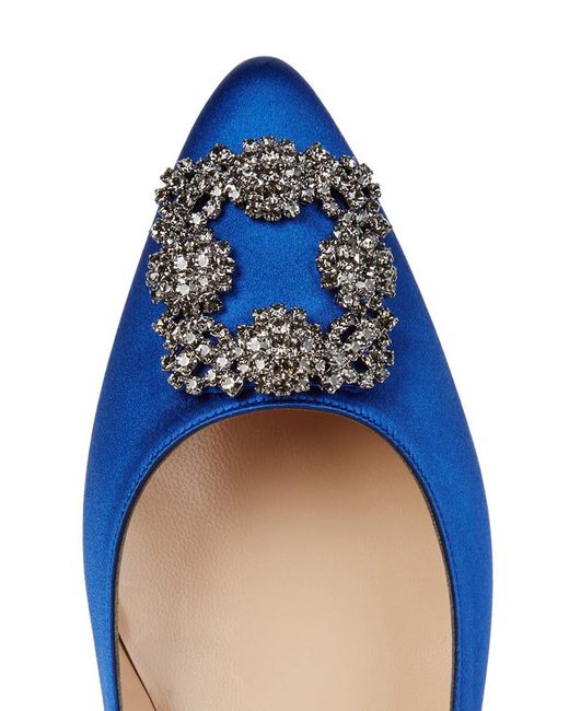Manolo Blahnik Blue Hangisi 10 Silk-Satin Flats
