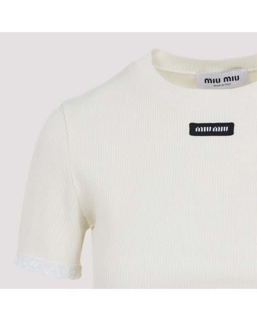 Miu Miu White Lace-Trimmed Top