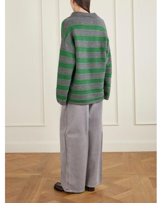 The Elder Statesman Green Dume Striped Cashmere Polo Sweater