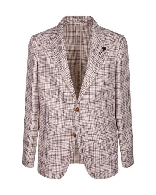 Lardini Brown Checked Single-Breasted Blazer for men