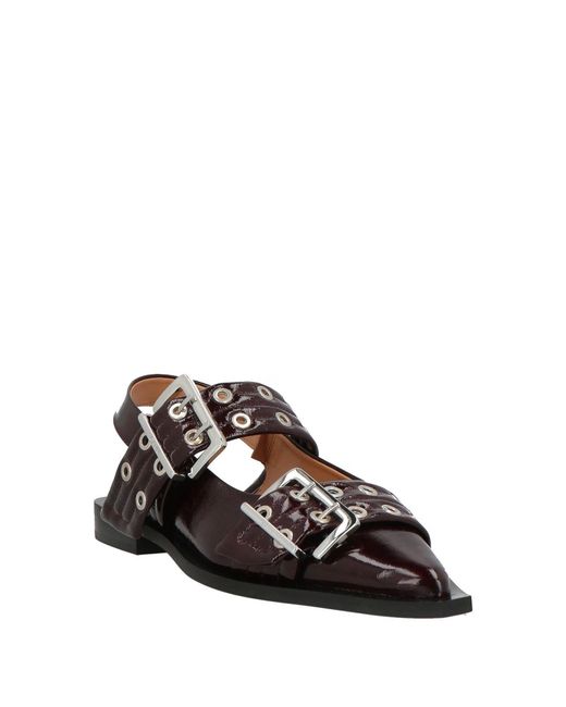 Ganni Brown Strap Pointed-Toe Flat Shoes
