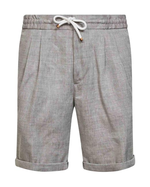 Brunello Cucinelli Gray Pleated Drawstring Shorts for men