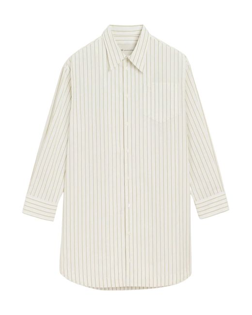 AMI White Striped Curved Hem Shirt Dress for men