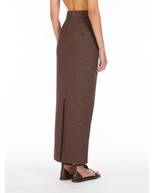 Max Mara Brown Pianosa Button Detailed Back-Slit Skirt