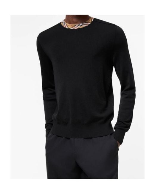 Burberry Black Check-Trim Wool Sweater for men