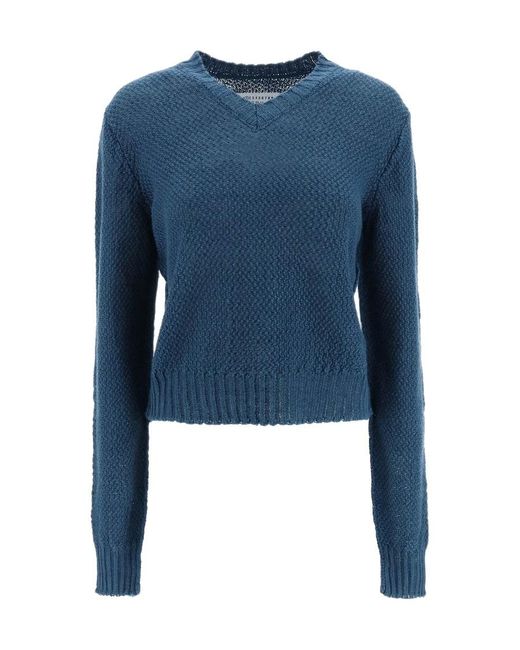 Maison Margiela Blue V-Neck Sweater
